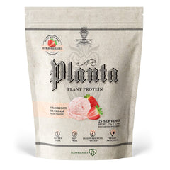 Ambrosia Planta strawberry ice cream powder jar for a dairy-free protein boost