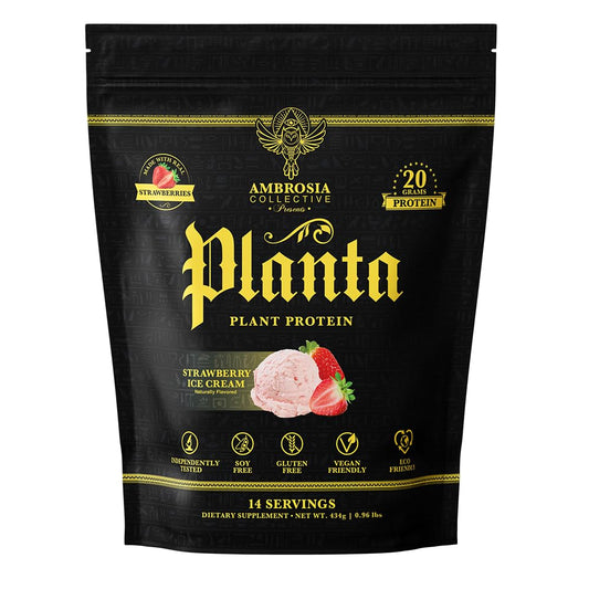 Ambrosia Planta strawberry-ice-cream powder for a delicious post-workout shake