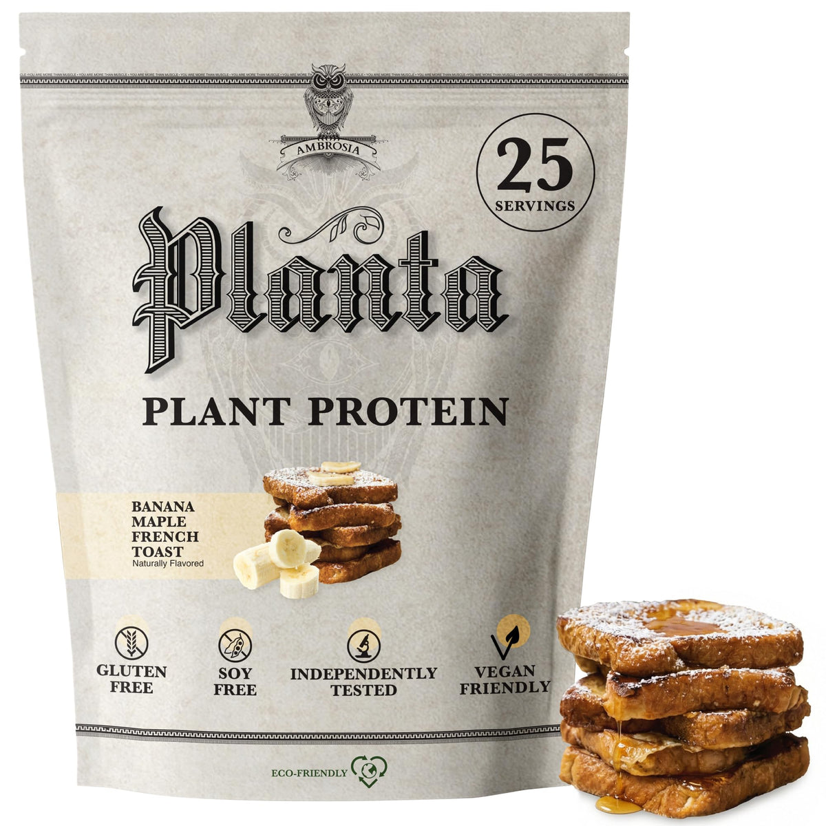 Ambrosia Planta tub with banana maple flavor, ideal daily protein.