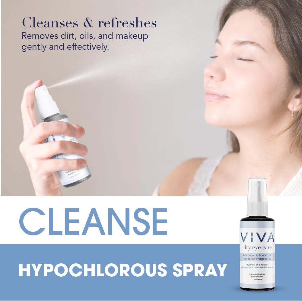 Amcon VIVA eyelid cleanser mist application enabling quick daily cleaning.