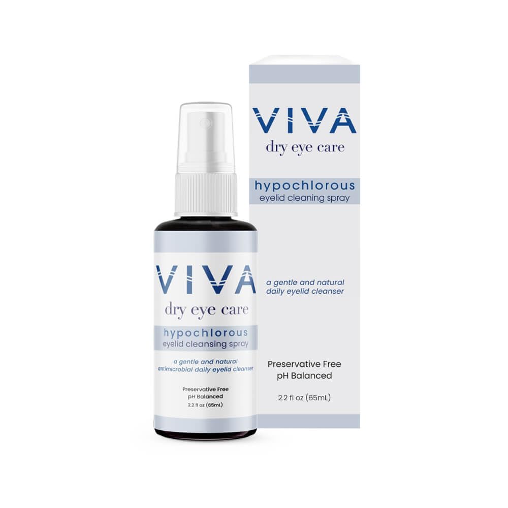 Amcon VIVA eyelid cleansing spray on eye area for gentle cleansing.