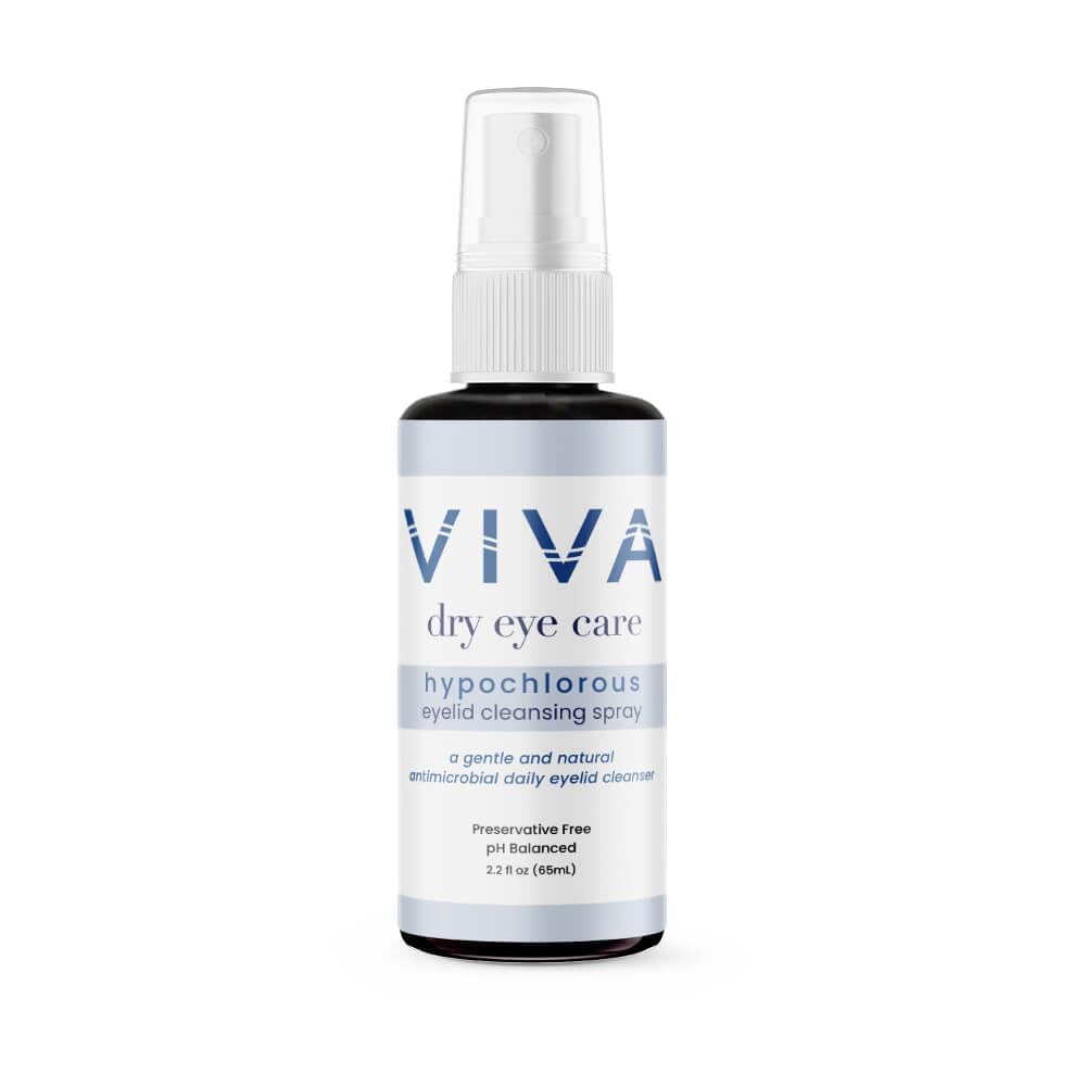 Amcon VIVA eyelid cleansing spray bottle for gentle eye care and allergen removal.