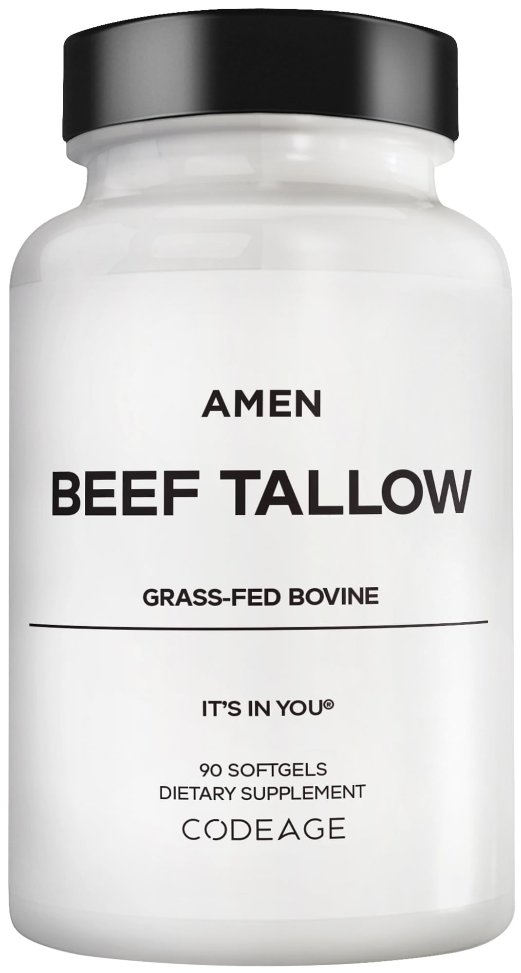 Amen Beef Tallow softgel bottle for convenient daily use.