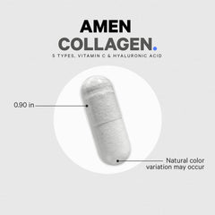 Amen capsules opened in coffee mug; versatile intake ideas for breakfast or smoothies.