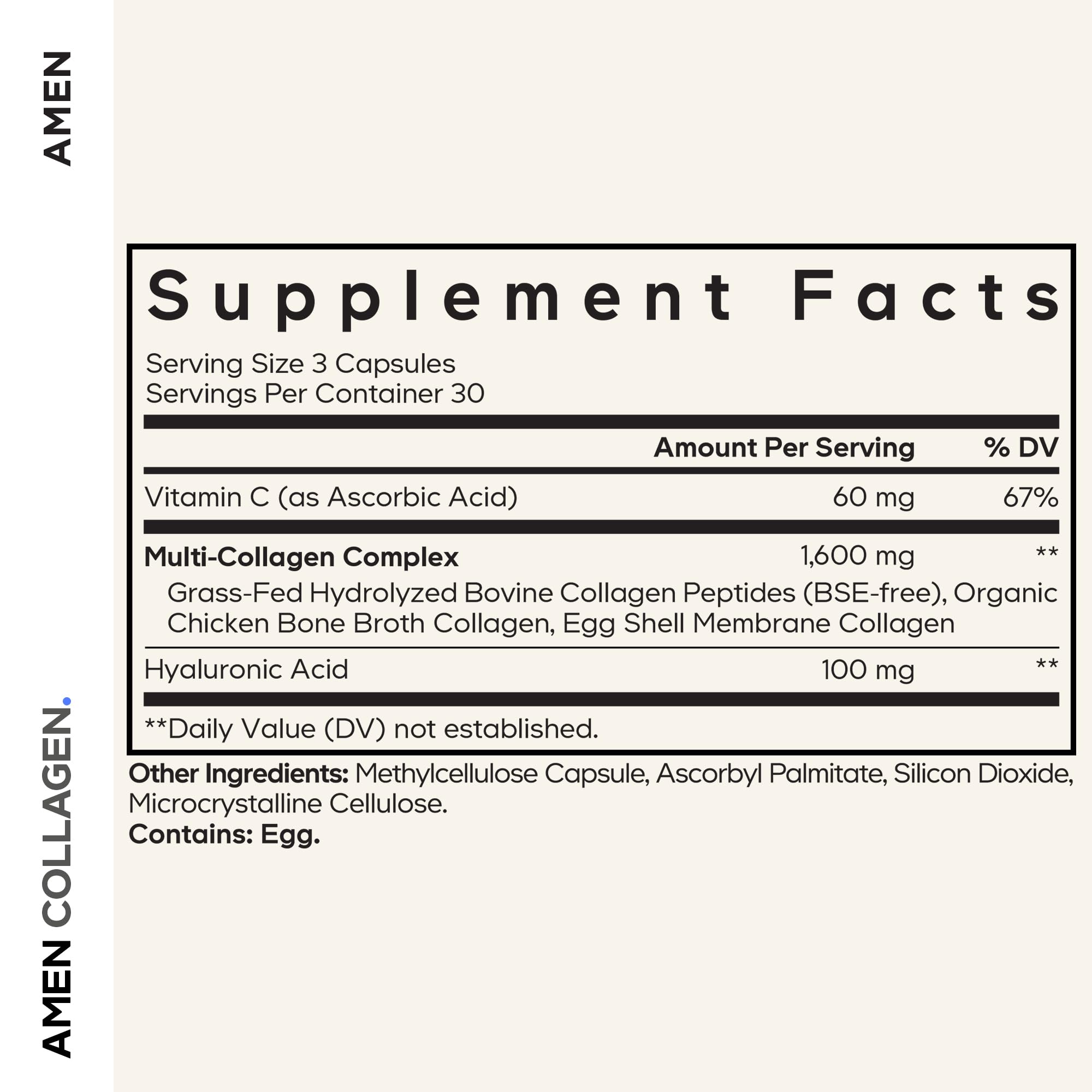 Amen collagen types I II III V X closeup, showcasing diverse collagen variety for holistic support.