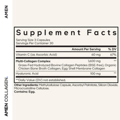 Amen collagen types I II III V X closeup, showcasing diverse collagen variety for holistic support.