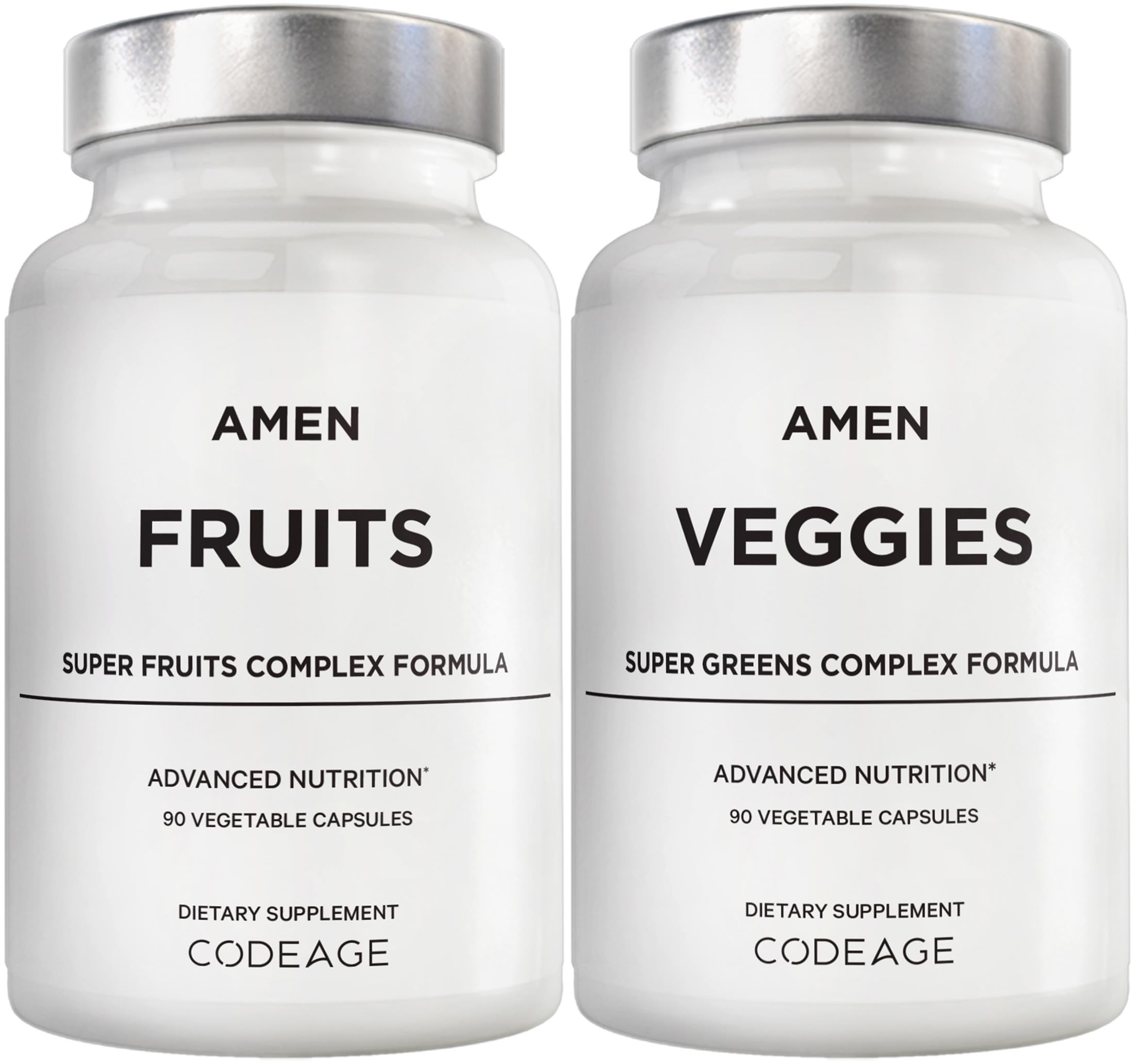 Amen Fruits Veggies bundle bottle shows daily multivitamin capsules for convenient nutrition.