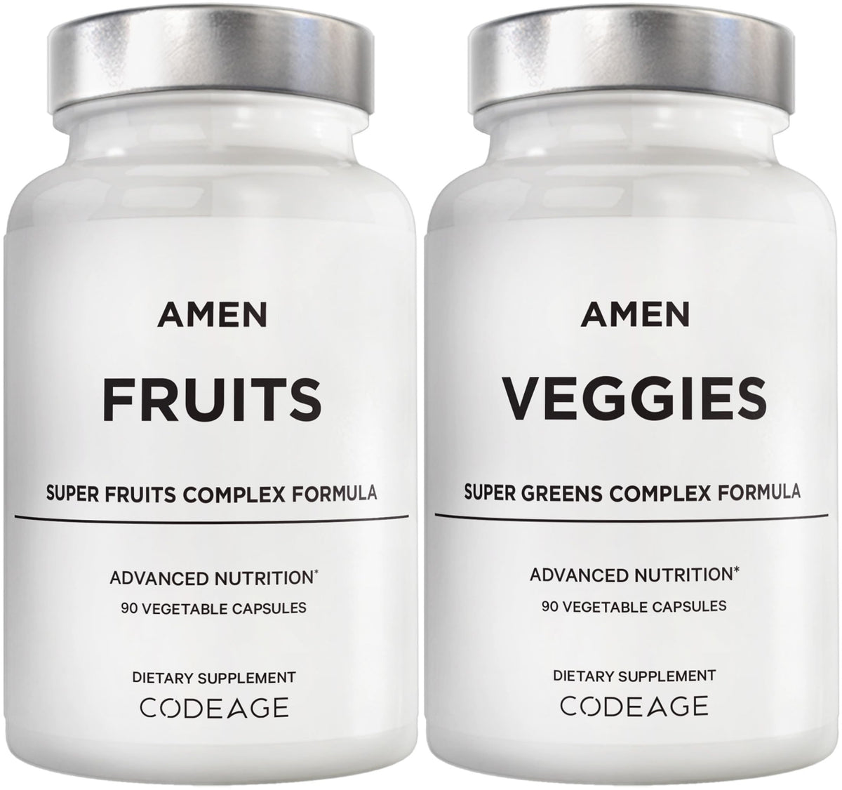 Amen Fruits Veggies bundle bottle shows daily multivitamin capsules for convenient nutrition.