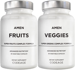 Amen Fruits Veggies bundle bottle shows daily multivitamin capsules for convenient nutrition.