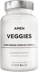 Amen Veggies capsules close-up shows convenient vegan greens boost