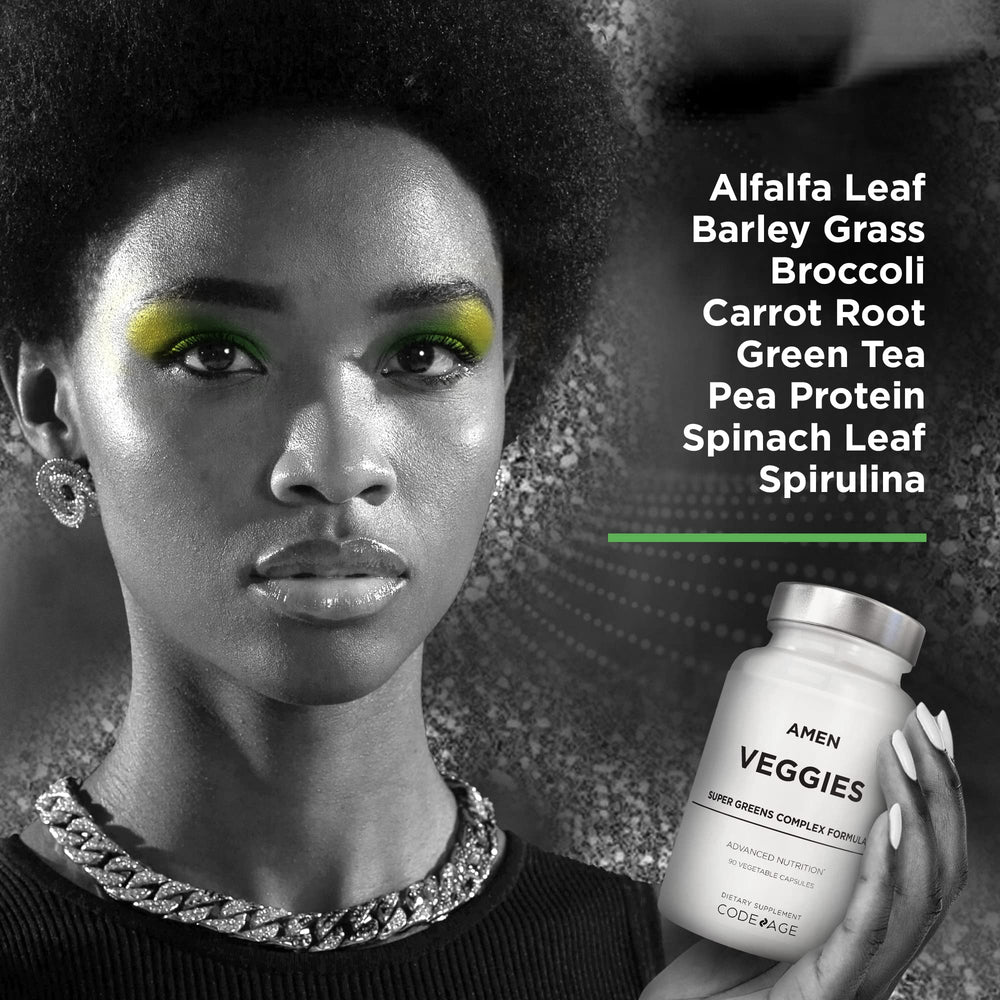 Amen Veggies daily-use routine with glass of water