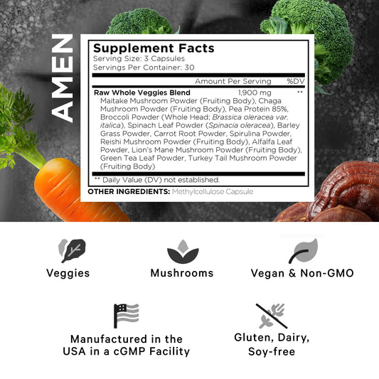 Amen Veggies mushroom complex scoop highlights earthy extracts