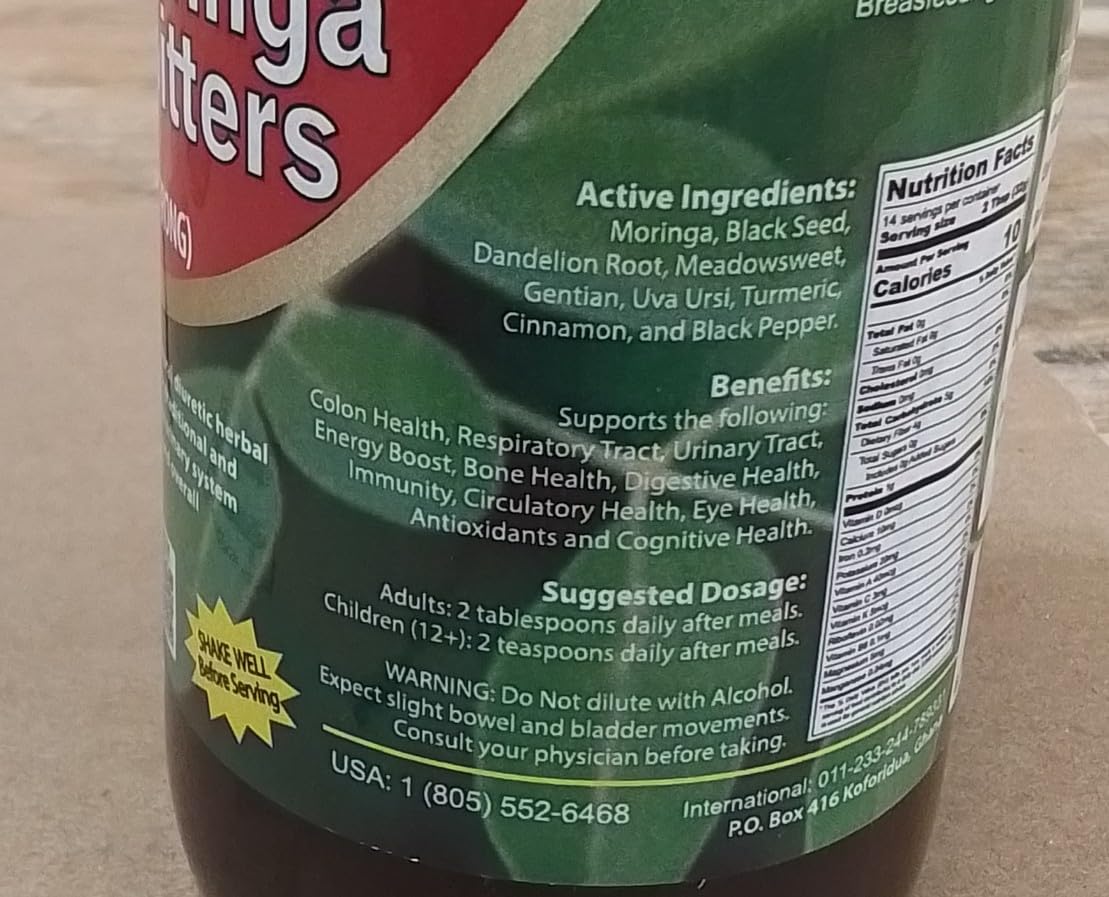 Amenazel Moringa Bitters family-use illustration emphasizes safe, plant-based wellness.