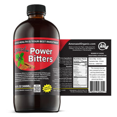Amenazel Organic Power Bitters bottle for digestion support and immune wellness