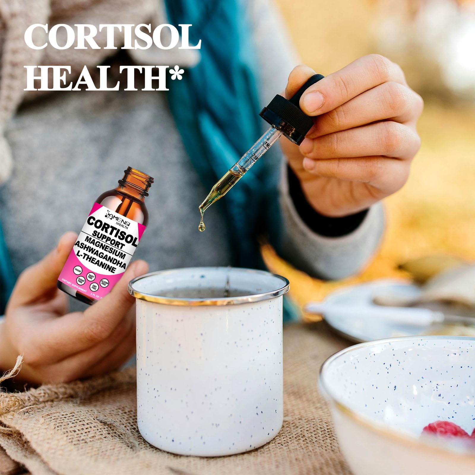 AMENQ hHEALTH raspberry-flavored cortisol drops 2ml serving for daily routine