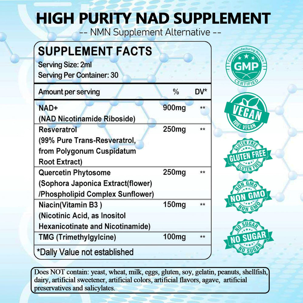 AMENQ hHEALTH NAD liquid pour highlighting pineapple flavor and easy dosing.