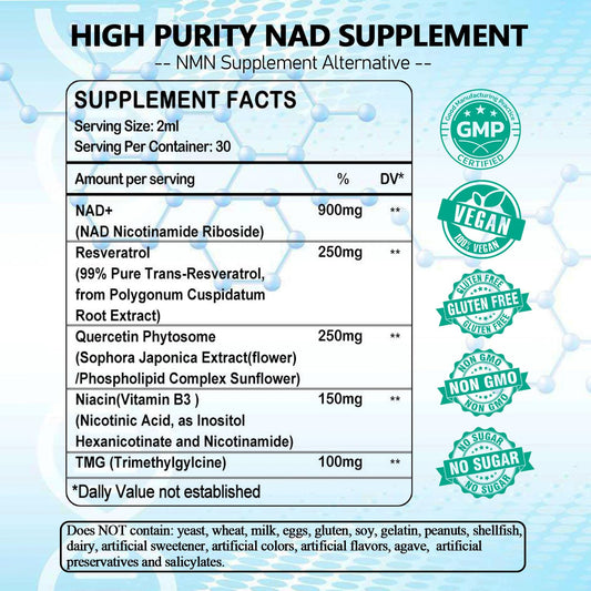 AMENQ hHEALTH NAD liquid pour highlighting pineapple flavor and easy dosing.