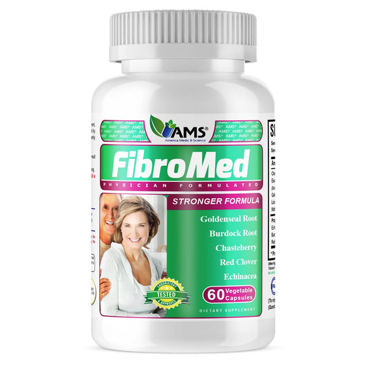 FibroMed bottle from America Medic & Science with easy-to-swallow capsules for daily use