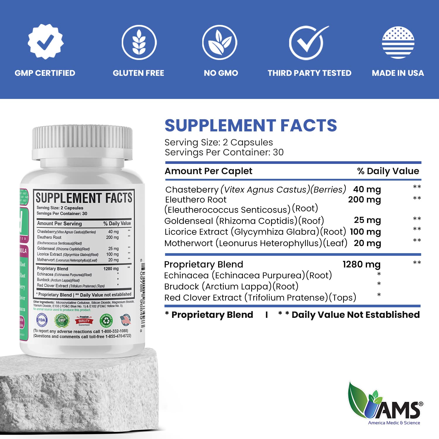 America Medic & Science FibroMed capsules close-up emphasizing natural ingredients