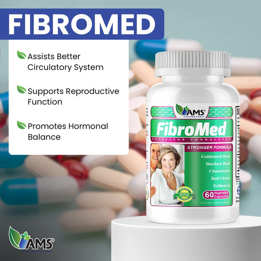 America Medic & Science FibroMed capsules close-up showing convenient daily supplement