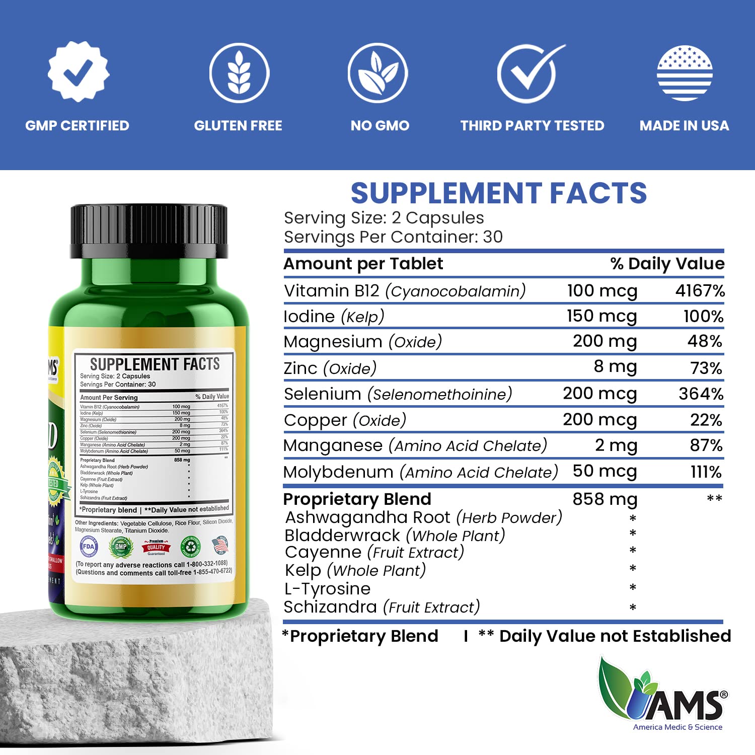 Closeup of thyroid capsules highlighting a clean vegan formula for daily use