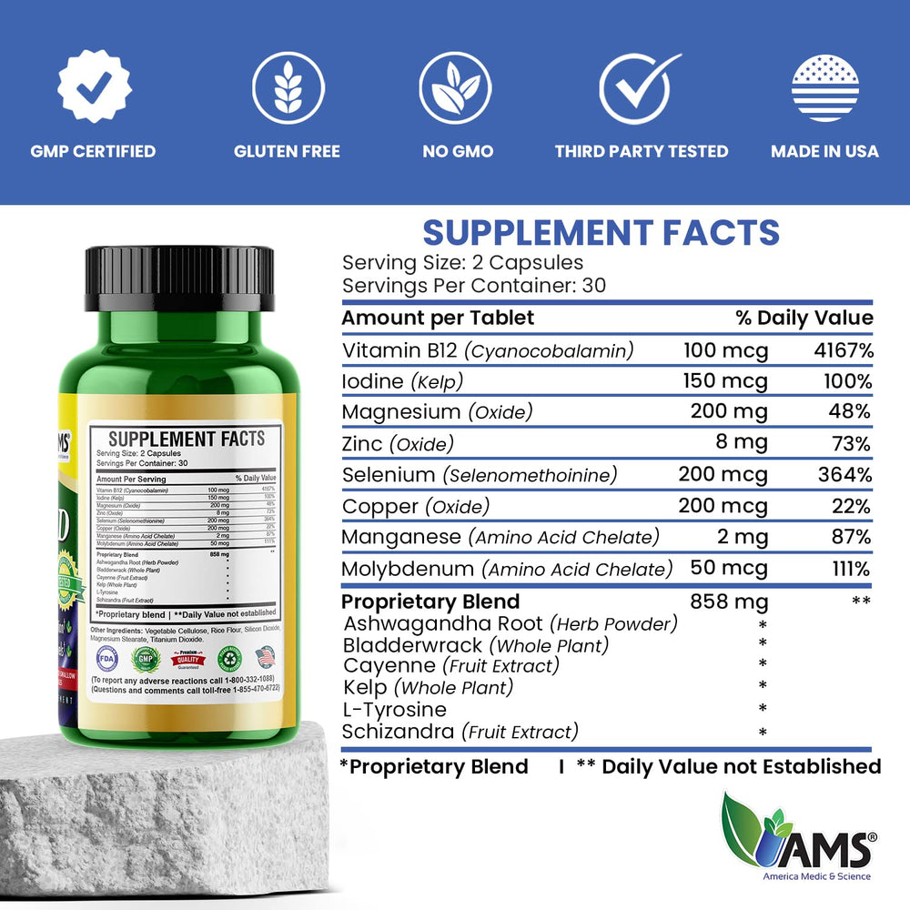 Closeup of thyroid capsules highlighting a clean vegan formula for daily use