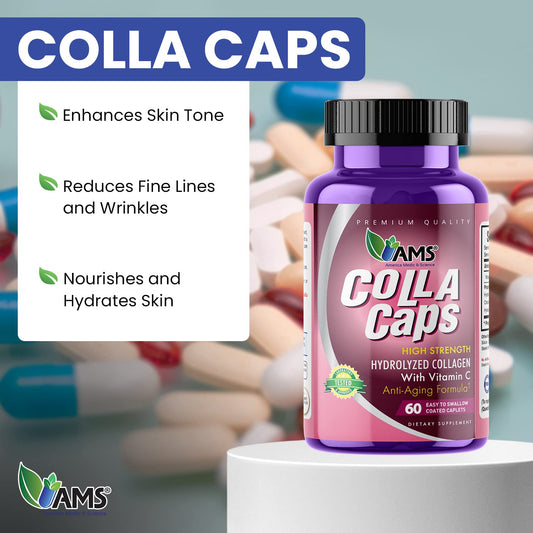 America Medic and Science Colla Caps caplet closeup highlights smooth, easy to swallow form.
