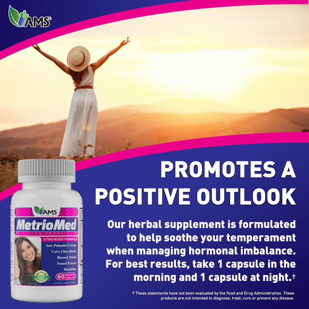 America Medic & Science MetrioMed organic herbs blend featuring black cohosh and red clover.
