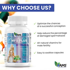 America Medic & Science MFS Plus capsules beside a glass of water showing easy-to-swallow veggie capsules