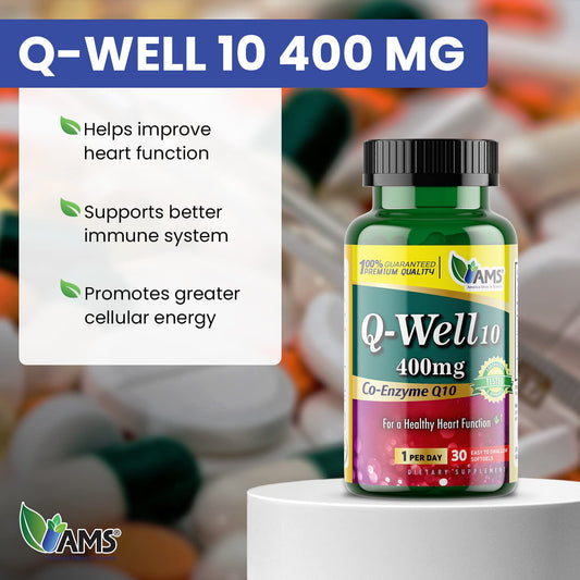 America Medic and Science Q-Well-10 bottle label closeup with Vitamin E