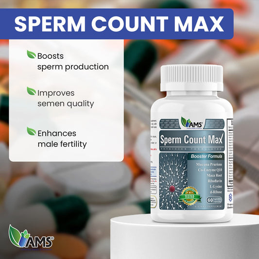 America Medic & Science Sperm Count Max capsules close-up for daily use.