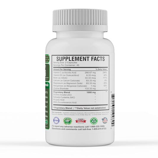 America Medic & Science WFS Plus bottle back with product details and quality notes.