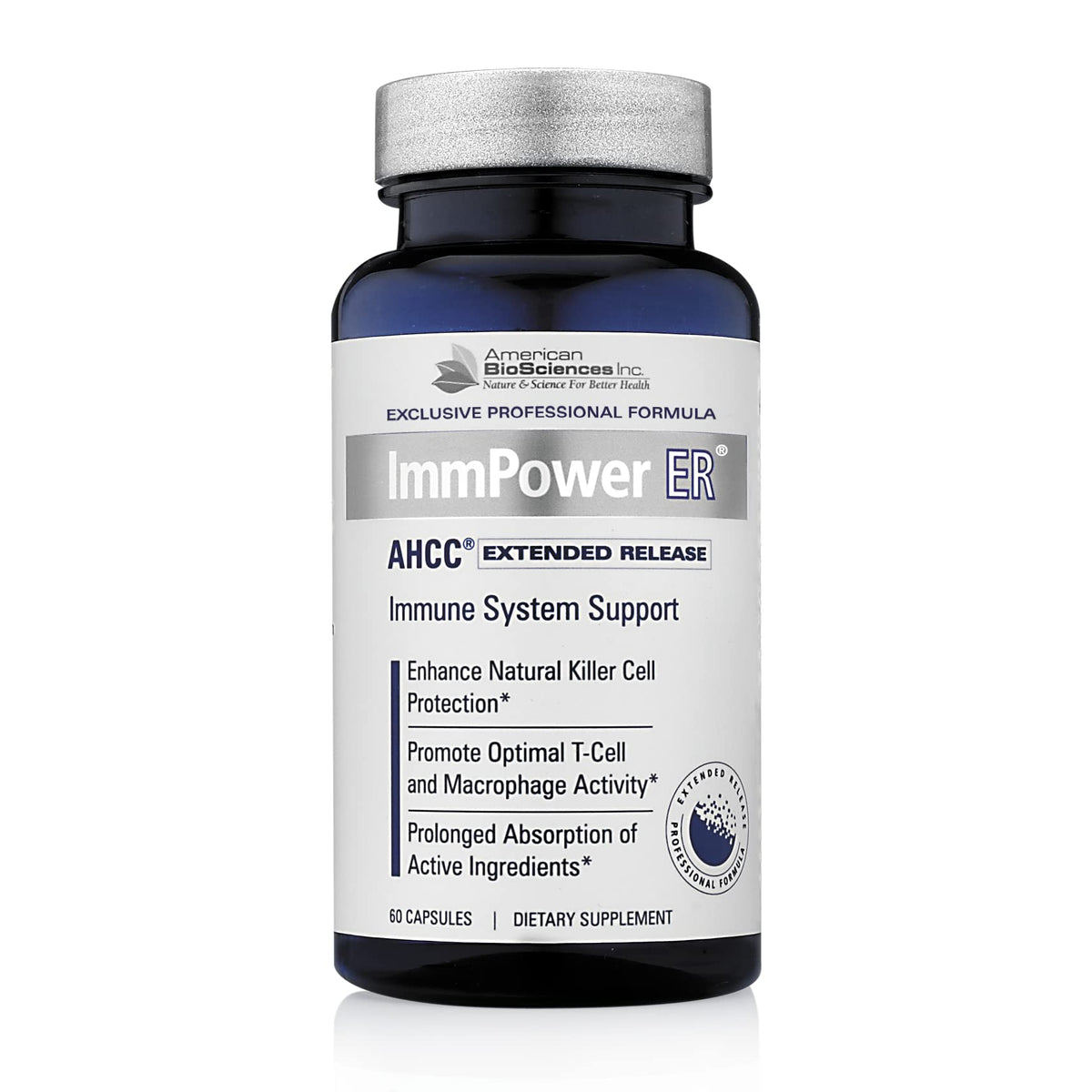 American BioSciences ImmPower ER capsule bottle for extended-release AHCC immune support.