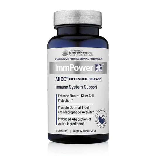 American BioSciences ImmPower ER capsule bottle for extended-release AHCC immune support.