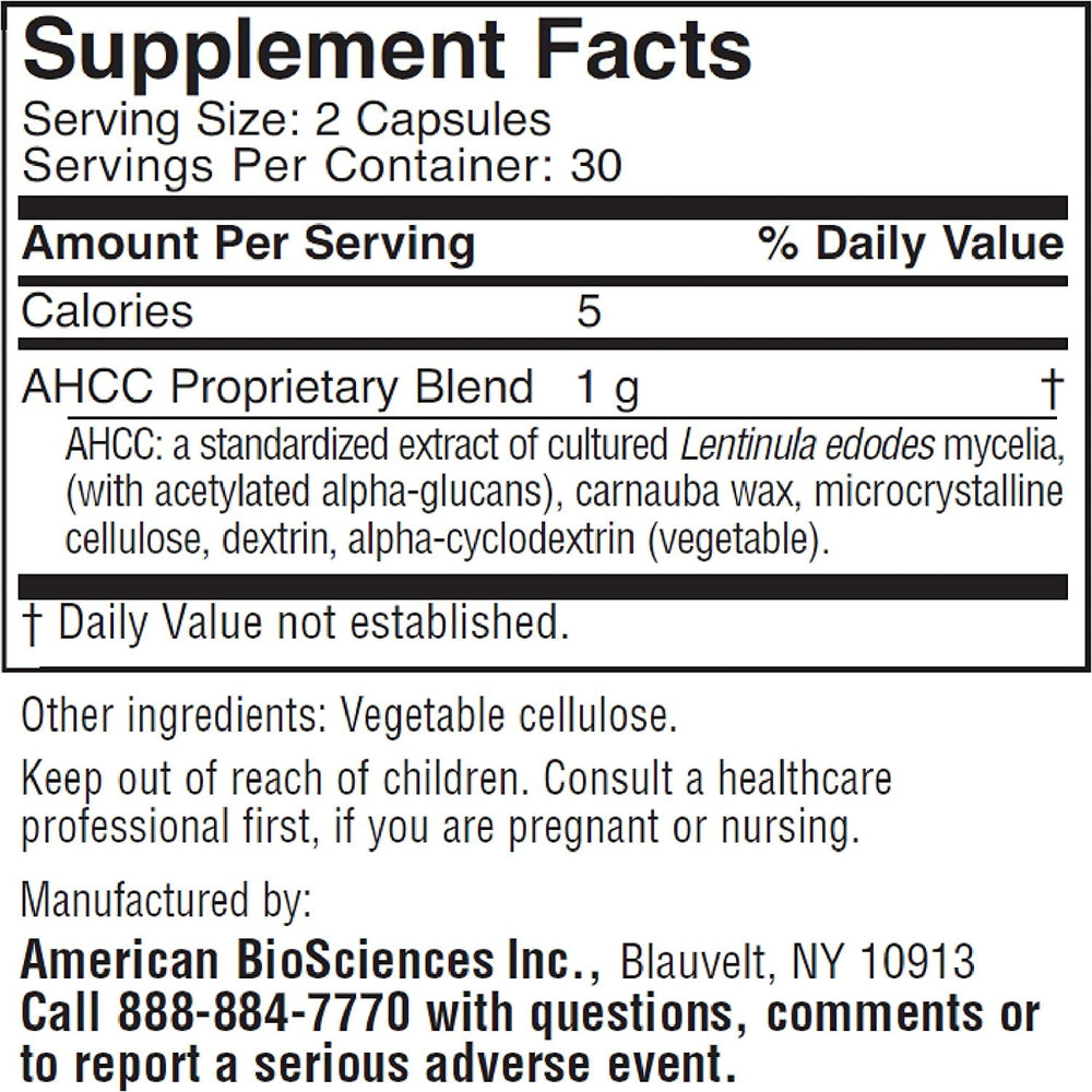 American BioSciences ImmPower AHCC bottle back reveals supplement details and ingredients