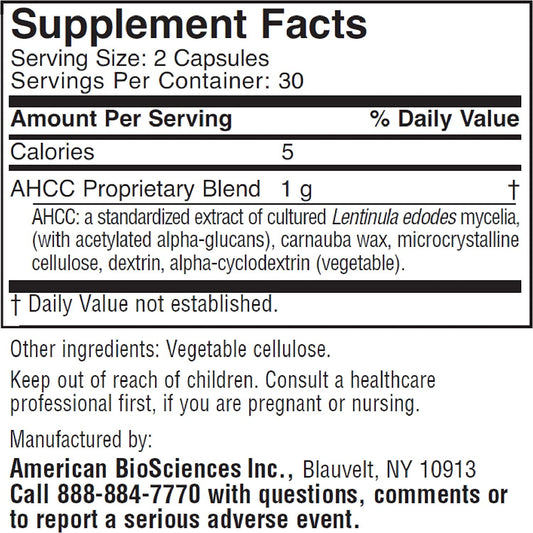 American BioSciences ImmPower AHCC bottle back reveals supplement details and ingredients