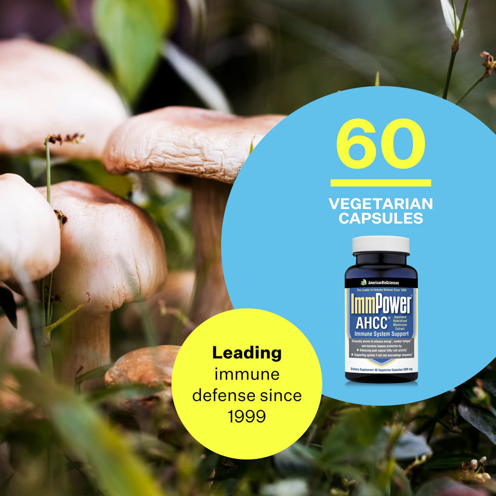 American BioSciences ImmPower AHCC capsules close-up highlights convenient 500 mg capsules