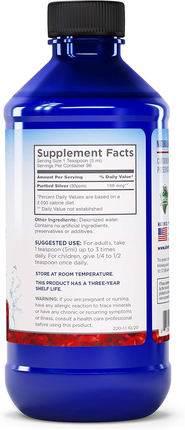 Silver Biotics label closeup showing 30 PPM Silversol technology