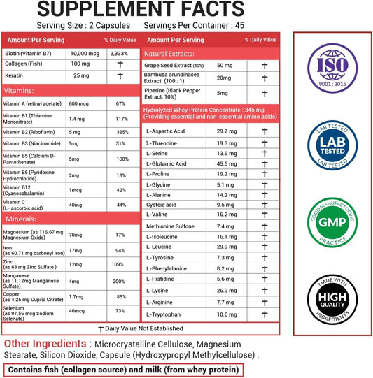 American Choice biotin capsules closeup for stronger hair and nails.