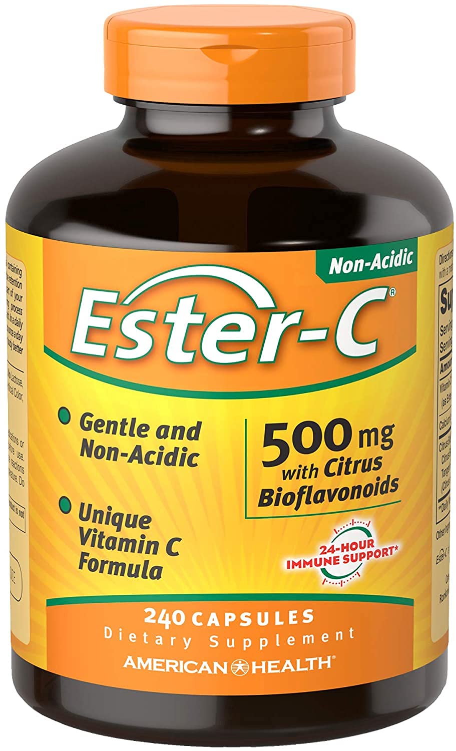 American Health Ester-C 500 mg with Citrus Bio bottle close-up for immune-support.
