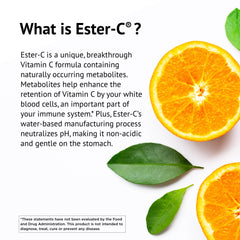 American Health Ester-C 500 mg label zoom, non-GMO and gluten-free features.