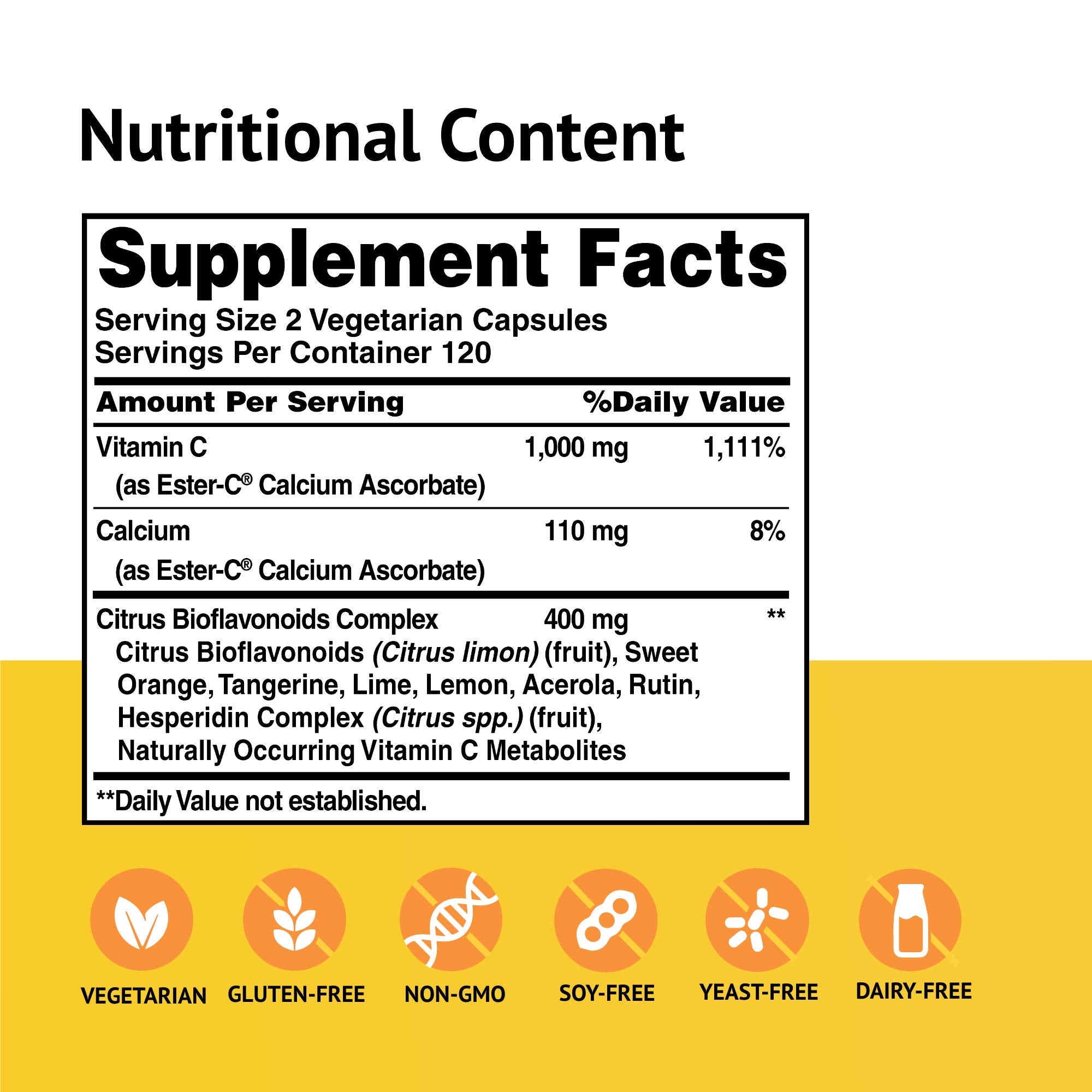 American Health Ester-C bottle on shelf in amber glass, non-GMO formula.