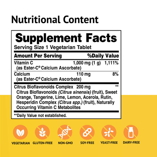 American Health Ester-C label close-up emphasizing 1000 mg Vitamin C