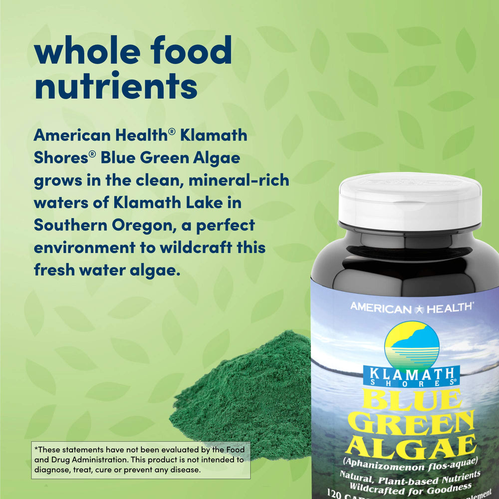 American Health Klamath Shores packaging lifestyle shot conveys simple daily supplement use.