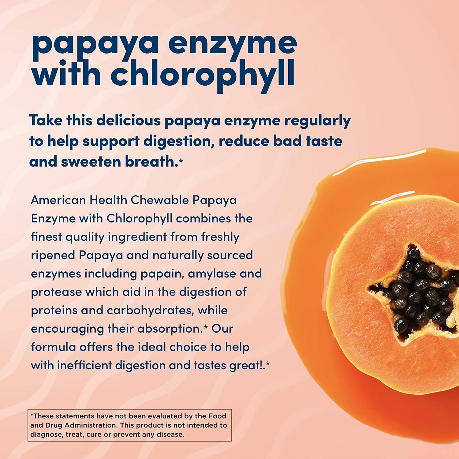 American Health Papaya Enzyme open bottle showing chewables; easy to grab.
