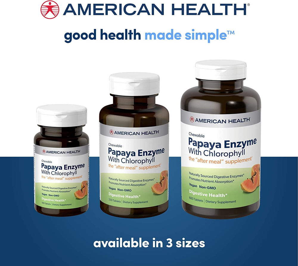 American Health Papaya Enzyme travel-friendly chews for on-the-go digestion support.