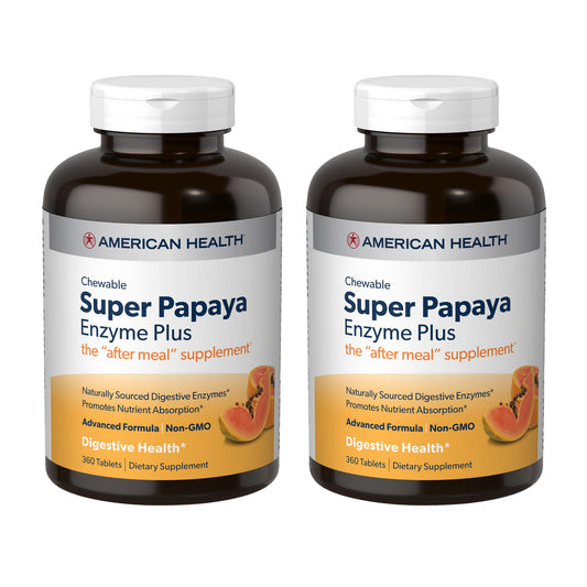 American Health Super Papaya Enzyme Plus bottle for post-meal support.