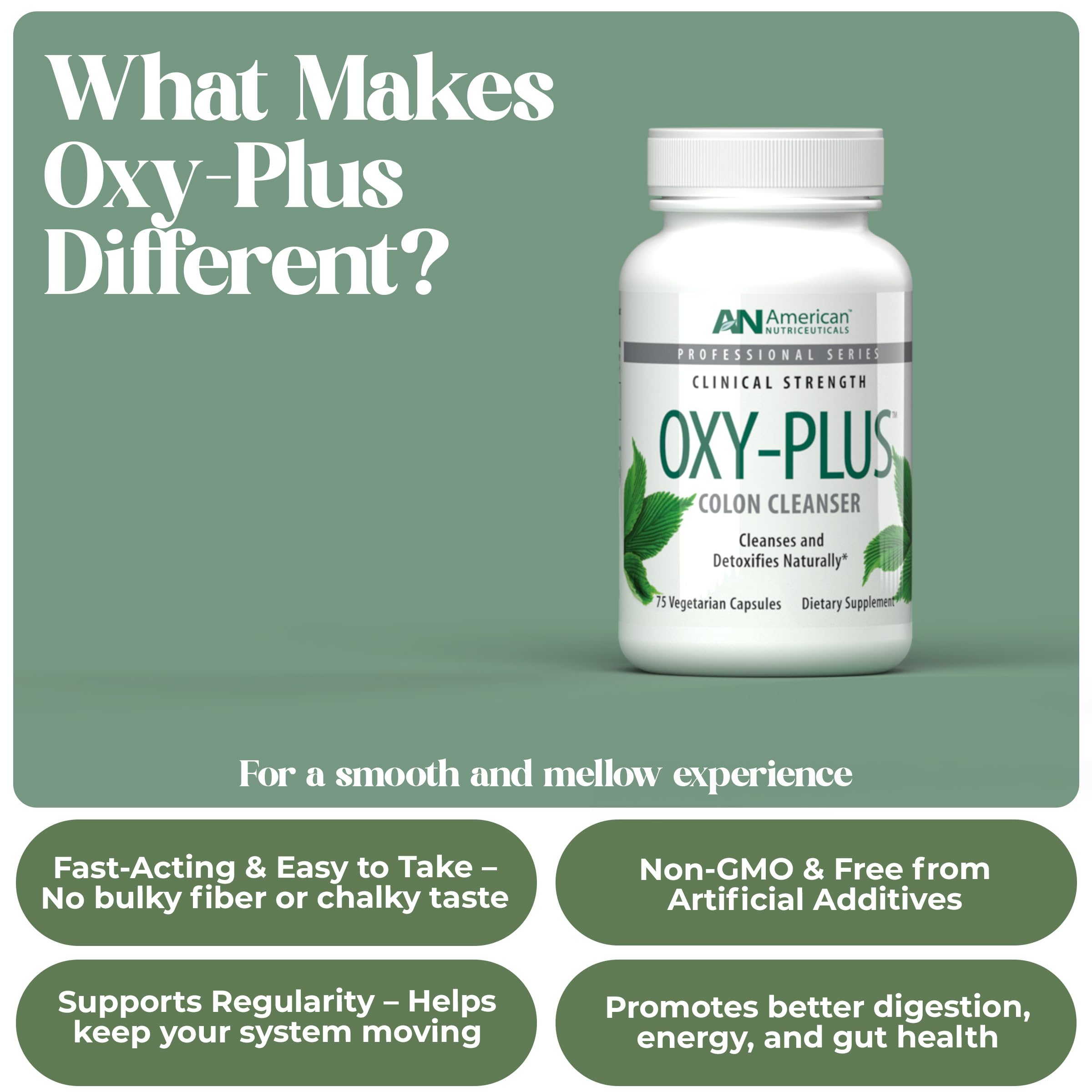 American Nutriceuticals Oxy-Plus bottle pour illustrating fast use.