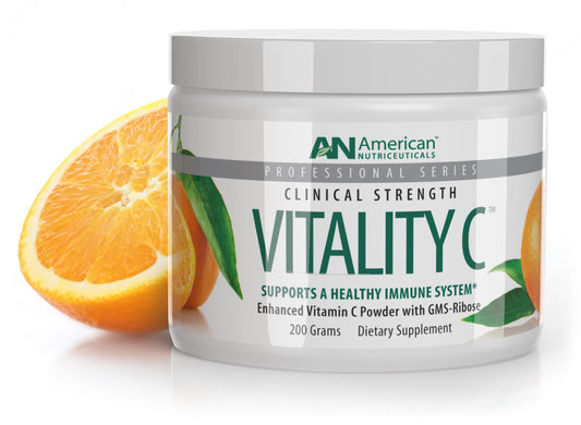 American Nutriceuticals Vitamin C powder bottle — easy digestion and versatile immune support.