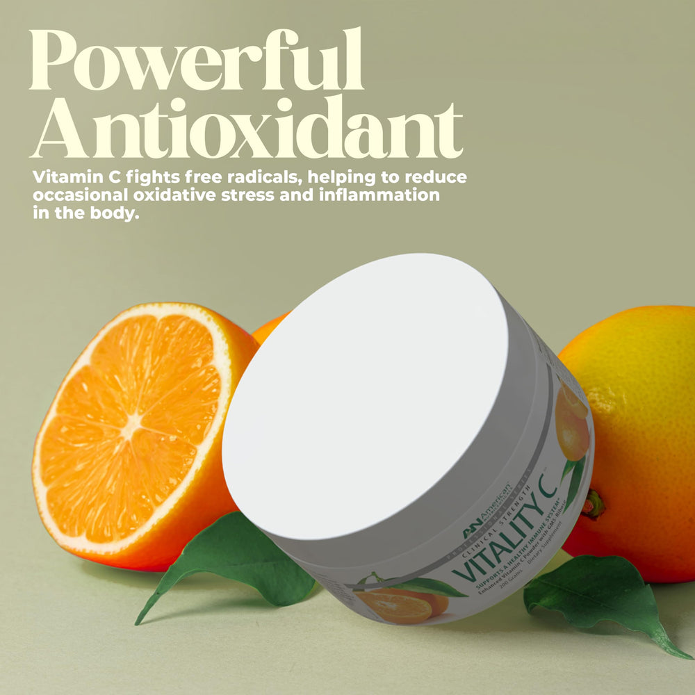 American Nutriceuticals Vitamin C powder ingredients — high bioavailability vitamin C without additives.
